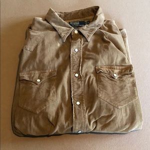 Tan Corduroy Western Pearl Snap Button Shirt